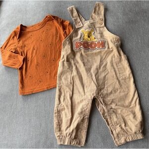 Disney Baby Winnie the Pooh Outfit 12M Overalls Romper + Shirt Set Fall